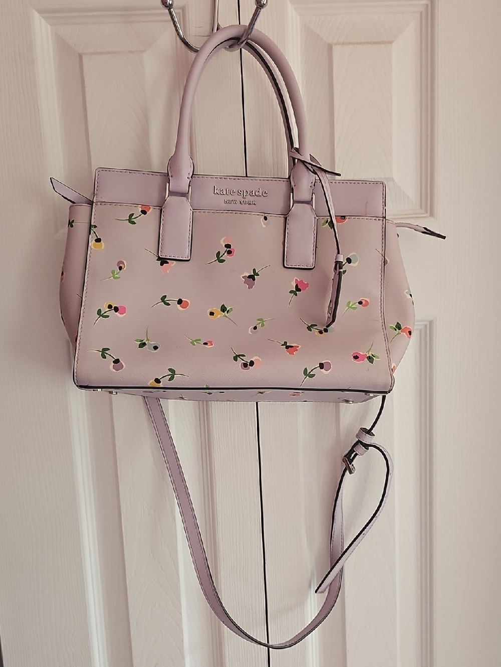 kate spade pastel lilac floral satchel with detachable strap